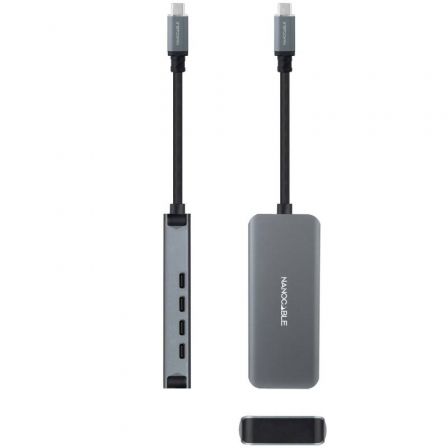 Nanocable Hub USB-C de Aluminio con 4 Puertos USB 3.2 Gen 1 Hembra, 10 cm, Gris